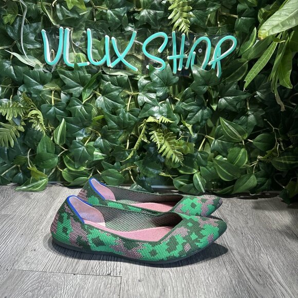 Rothy’s THE POINT Green Pink Camo Knit Pointed Toe Slip On Flats Women’s Size 10 - Picture 1 of 9